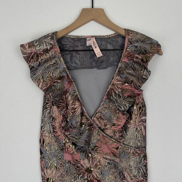 Victorias Secret Bodysuit Womens Large Pink Metallic Sheer Brocade Coquette NEW - Picture 3 of 16